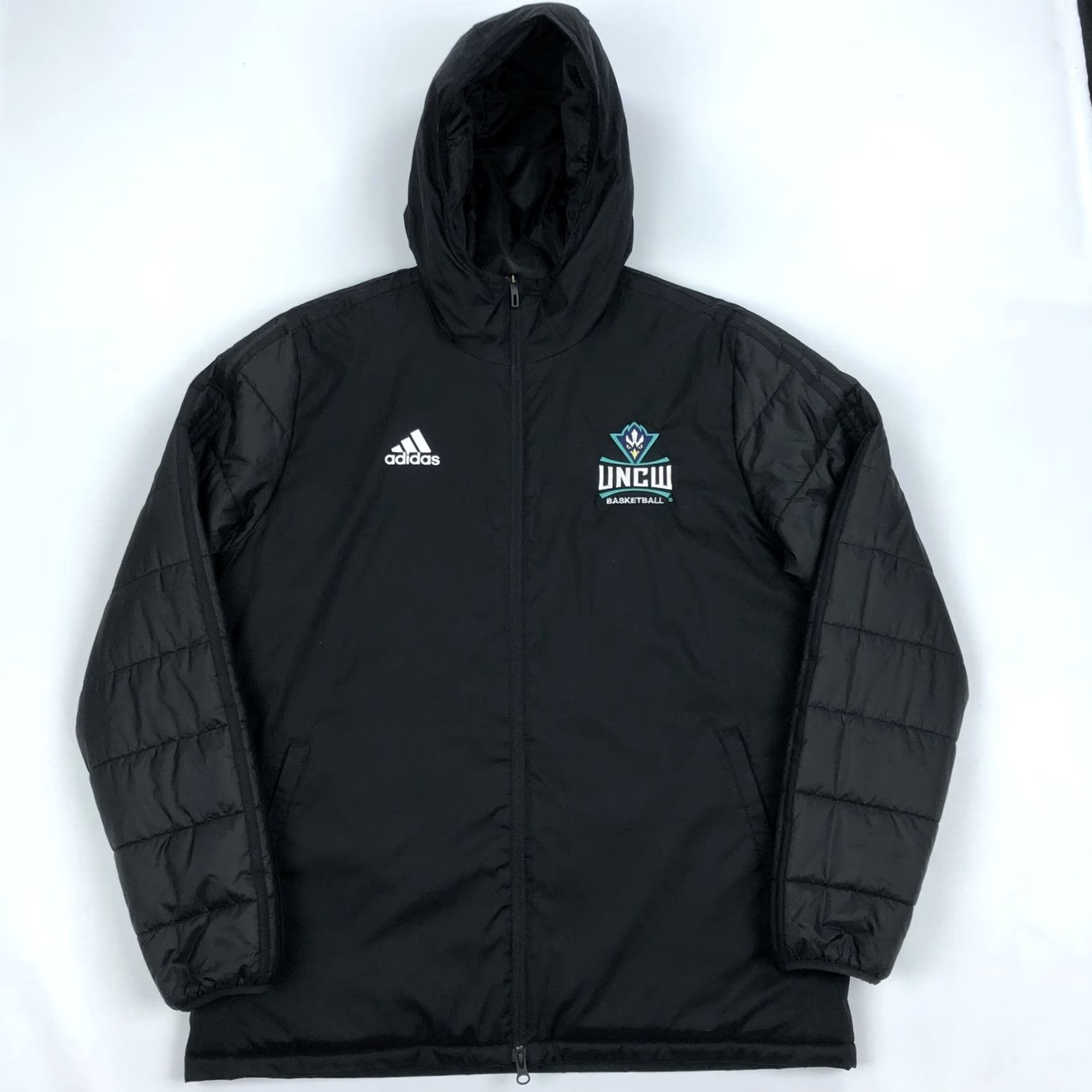 Adidas Adidas Jacket Men L Black Quilted Hooded Full Zip Puffer Basketball UNCW Seahawk Leather? (no) Size US L / EU 52-54 / 3 - 2 Thumbnail