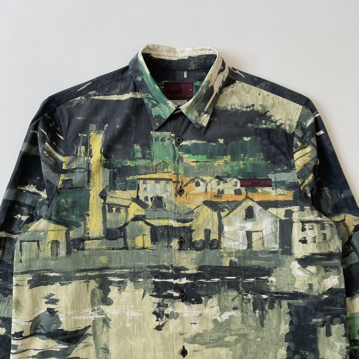 Prada A/W 17 Green ‘Village’ Print Cotton Shirt Size US M / EU 48-50 / 2 - 2 Thumbnail