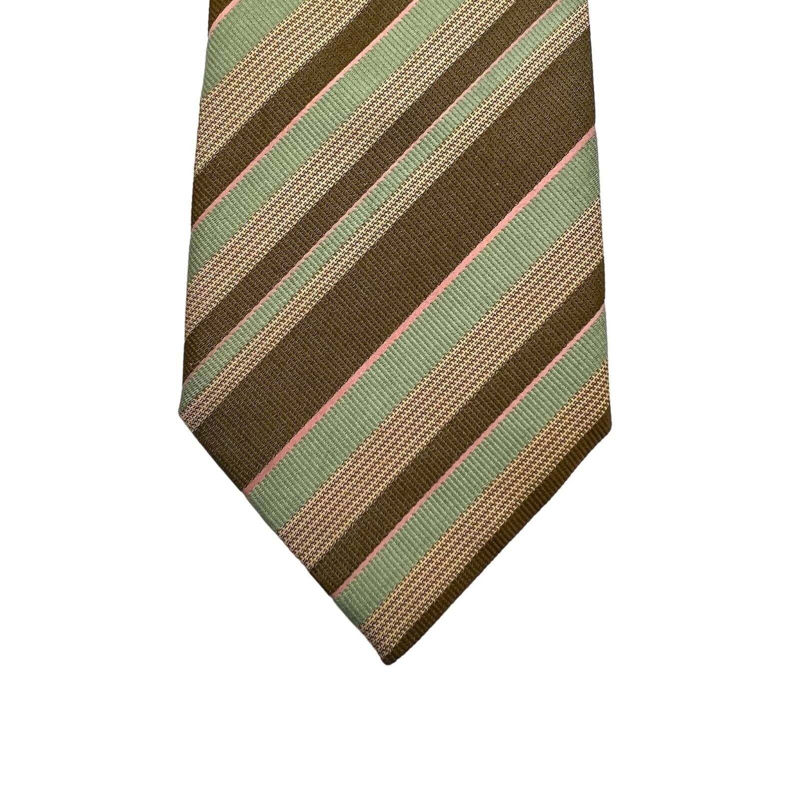 Bergdorf Goodman Bergdorf Goodman Tie Silk Stripes Brown Vintage Brown Green Size ONE SIZE - 1 Thumbnail