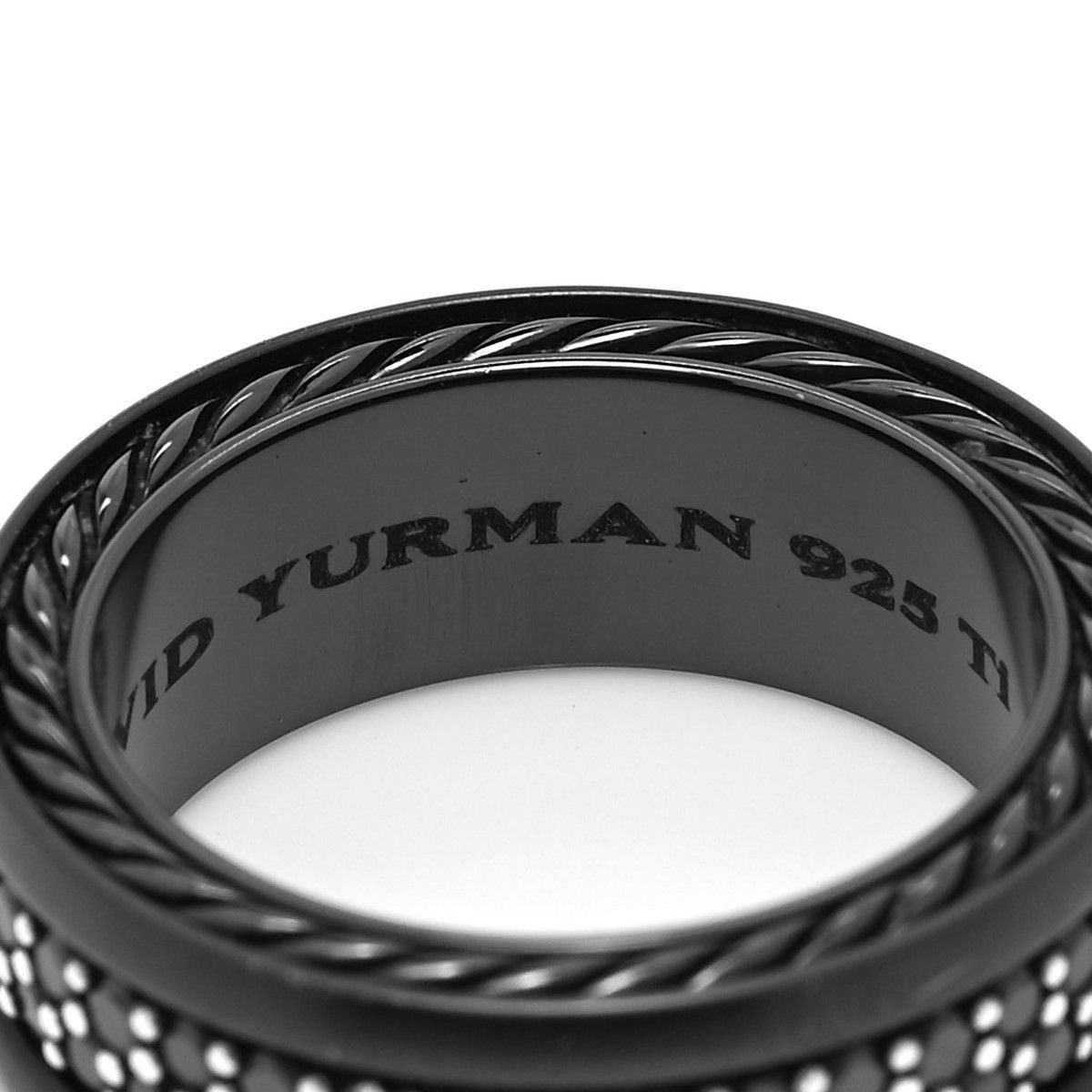 David Yurman David Yurman Titanium Silver Black Diamond Two-Row Band Ring Size ONE SIZE - 4 Thumbnail