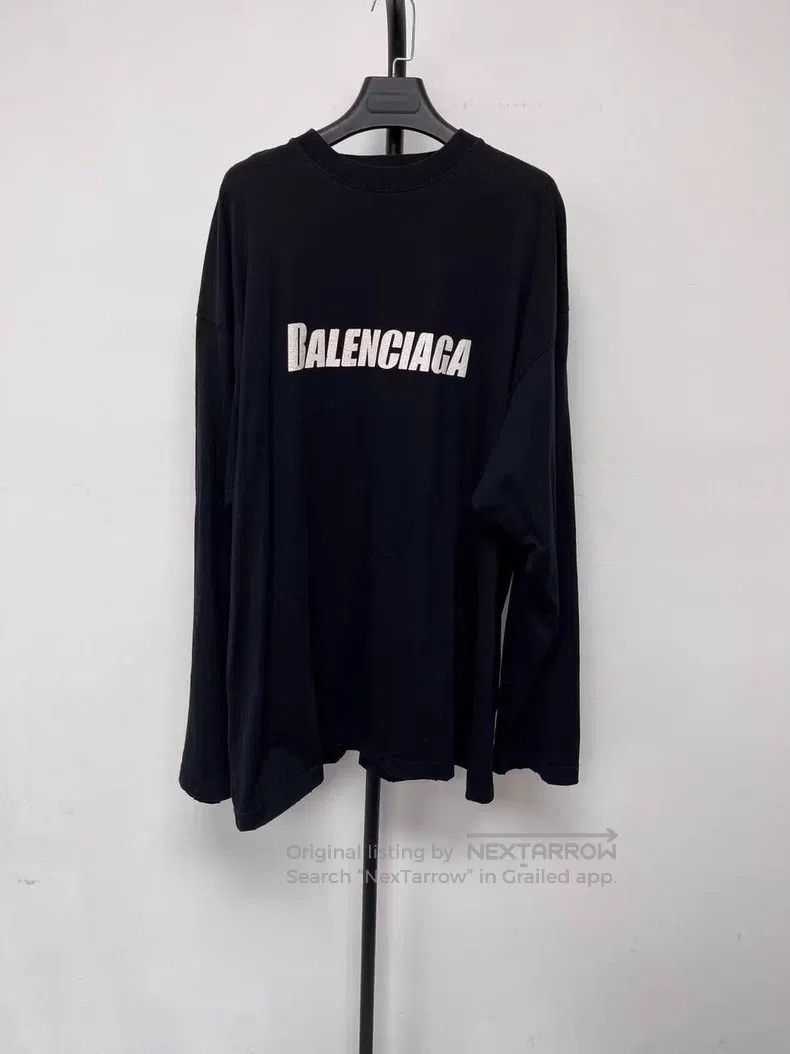 Balenciaga Balenciaga Cracked Printed Logo Long Sleeve T-Shirt Size US M / EU 48-50 / 2 - 1 Thumbnail