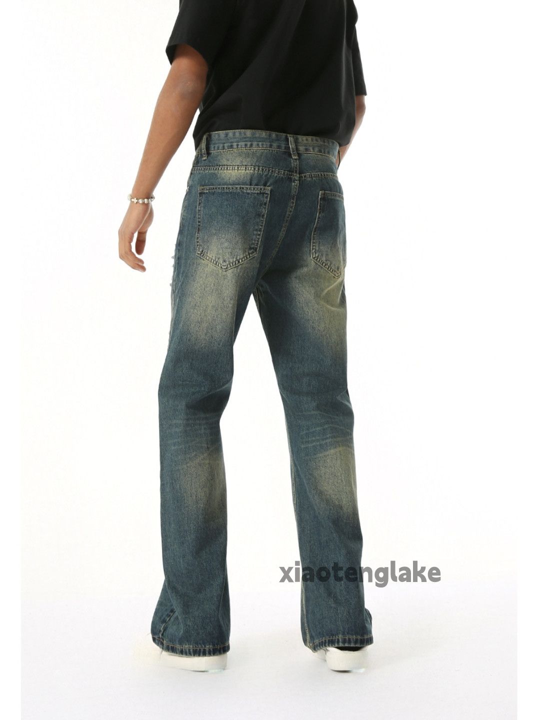 Jean × Vintage Washed faded punk grunge bootcut ripped damaged jeans Size US 32 / EU 48 - 3 Thumbnail