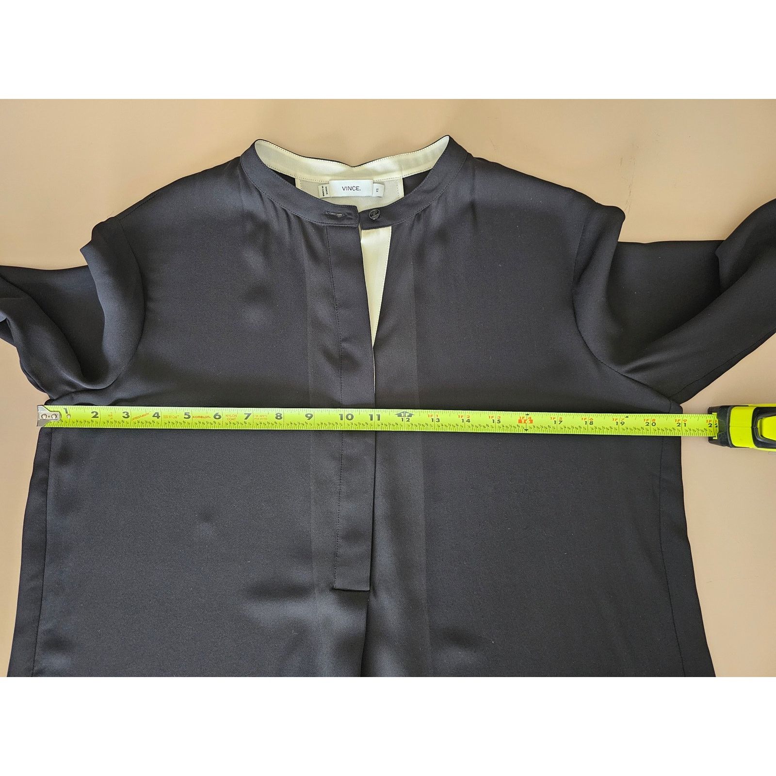 Vince EUC VINCE Silk Black L/S Hi/Low Hem Color Tipped Blouse XS Size XS / US 0-2 / IT 36-38 - 6 Thumbnail