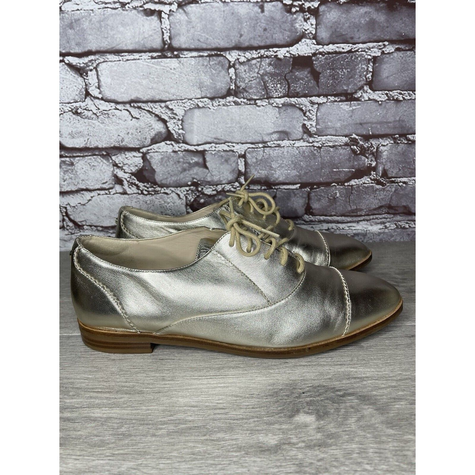 Cole Haan COLE HAAN Go To Collection Arden Gold Metallic Leather Oxfor Size US 10 / IT 40 - 3 Thumbnail