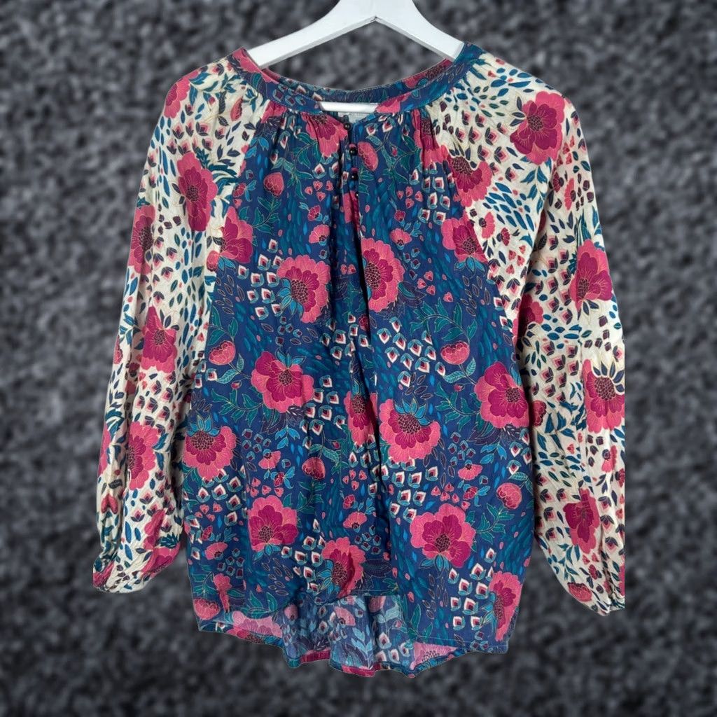 Vintage Sundance Boho Blouse Womens Dream Keeper V-Neck Floral Long Sleeve Top PL Navy NWOT Size L / US 10 / IT 46 - 1 Thumbnail