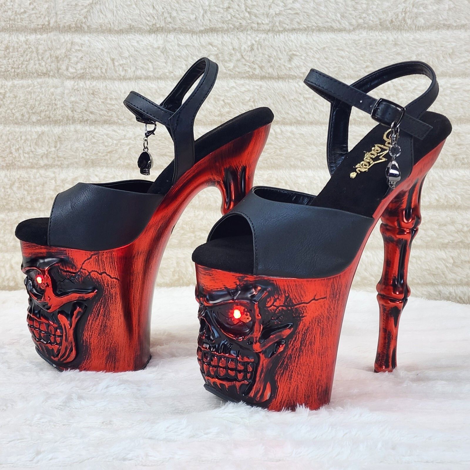 Other Rapture Black Matte Red Skull & Bones 8" High Heel Platform Size US 7 / IT 37 - 4 Thumbnail