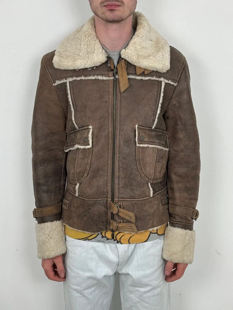 Vintage 2000s Iceberg Brown Shearling Aviator Leather Jacket Size US M / EU 48-50 / 2 - 2 Thumbnail