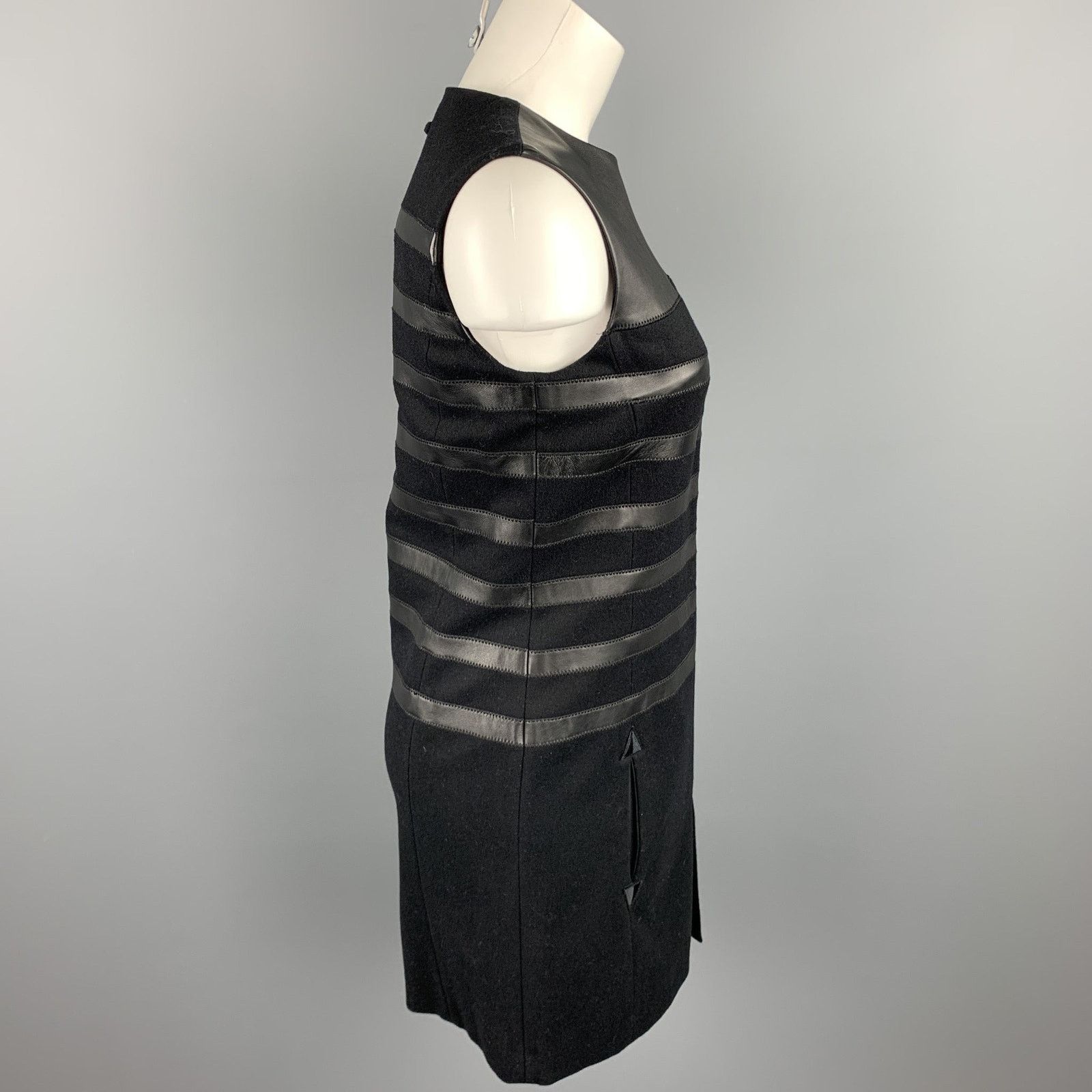 Other GAULTIER 2 Size 6 Black Virgin Wool Leather Trim Shift Dress Size M / US 6-8 / IT 42-44 - 3 Thumbnail
