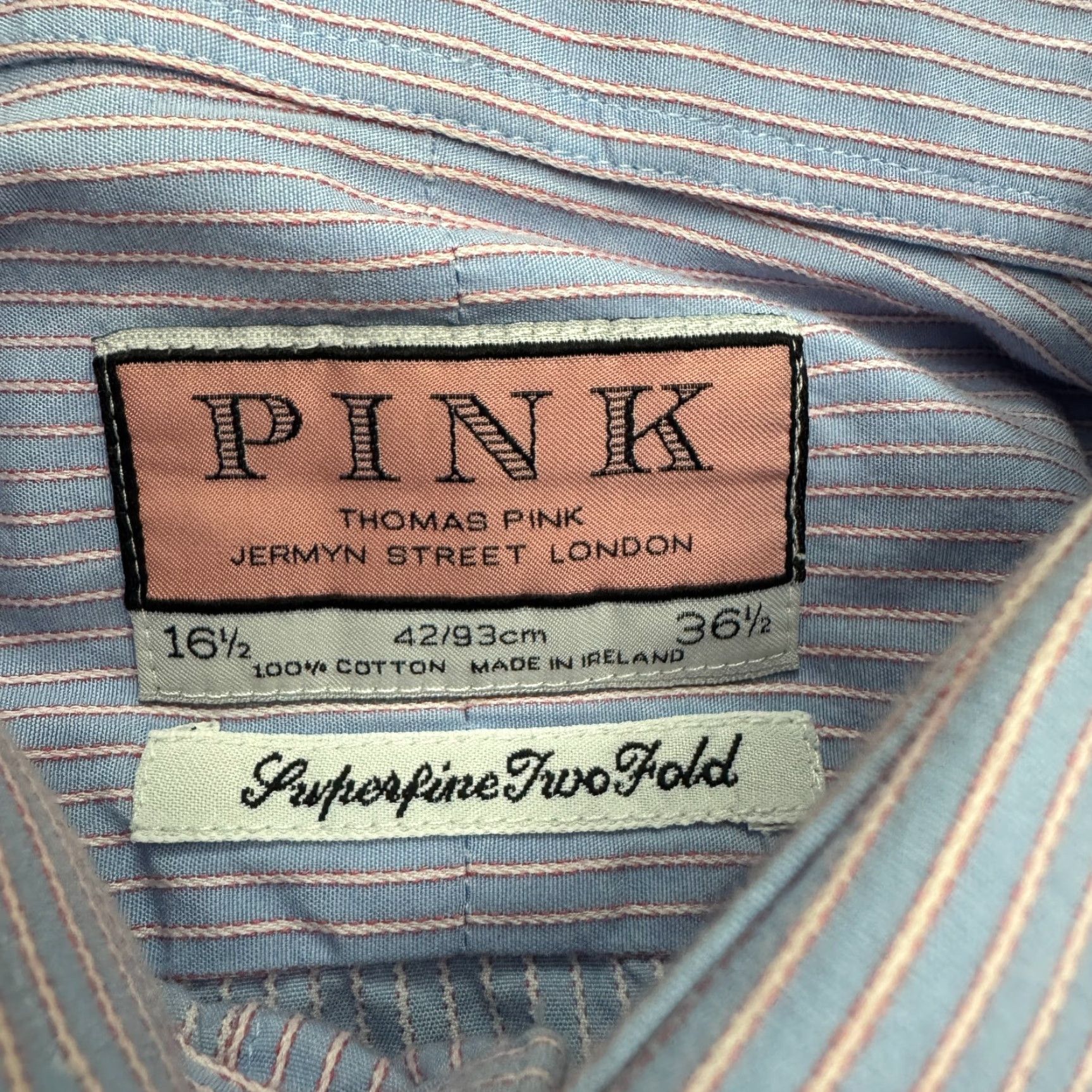 Pinko Thomas Pink Dress Shirt Mens 16.5 Blue Striped Cotton Shirt Size 42R - 7 Thumbnail