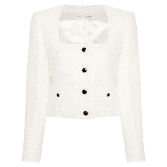Alessandra Rich o1s22i1n0225 Tweed Short Jacket in White Size M / US 6-8 / IT 42-44 - 1 Thumbnail