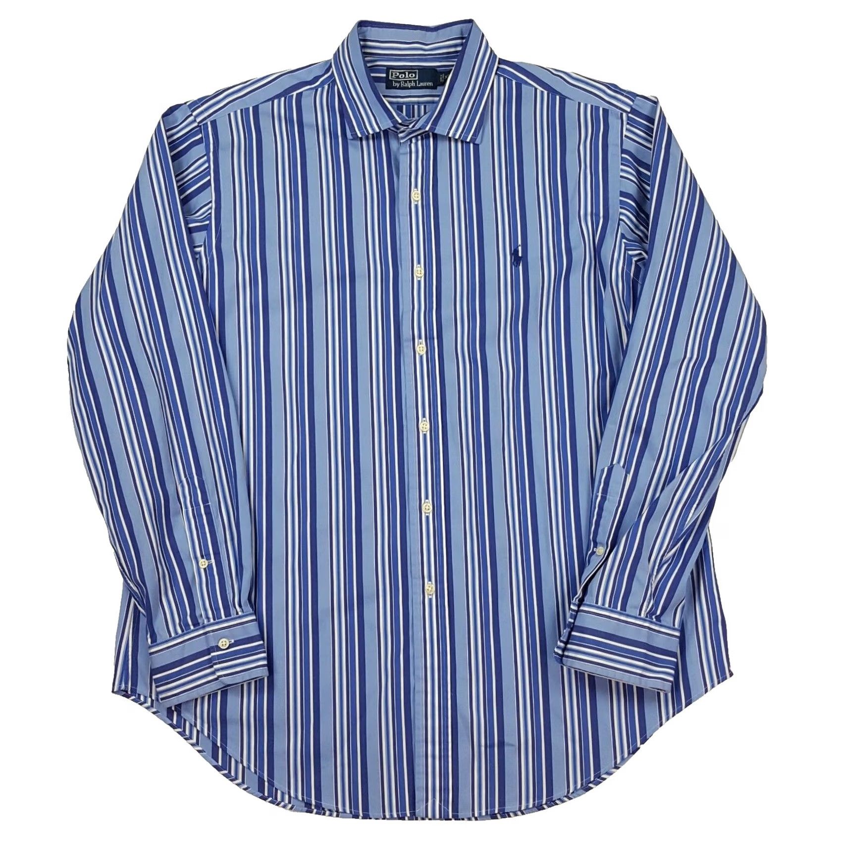 Polo Ralph Lauren VINTAGE Polo Ralph Lauren Blue Striped Button-Up Shirt XL Men’s Collared Long Sleeve Dress Shirt Size 46R - 2 Thumbnail