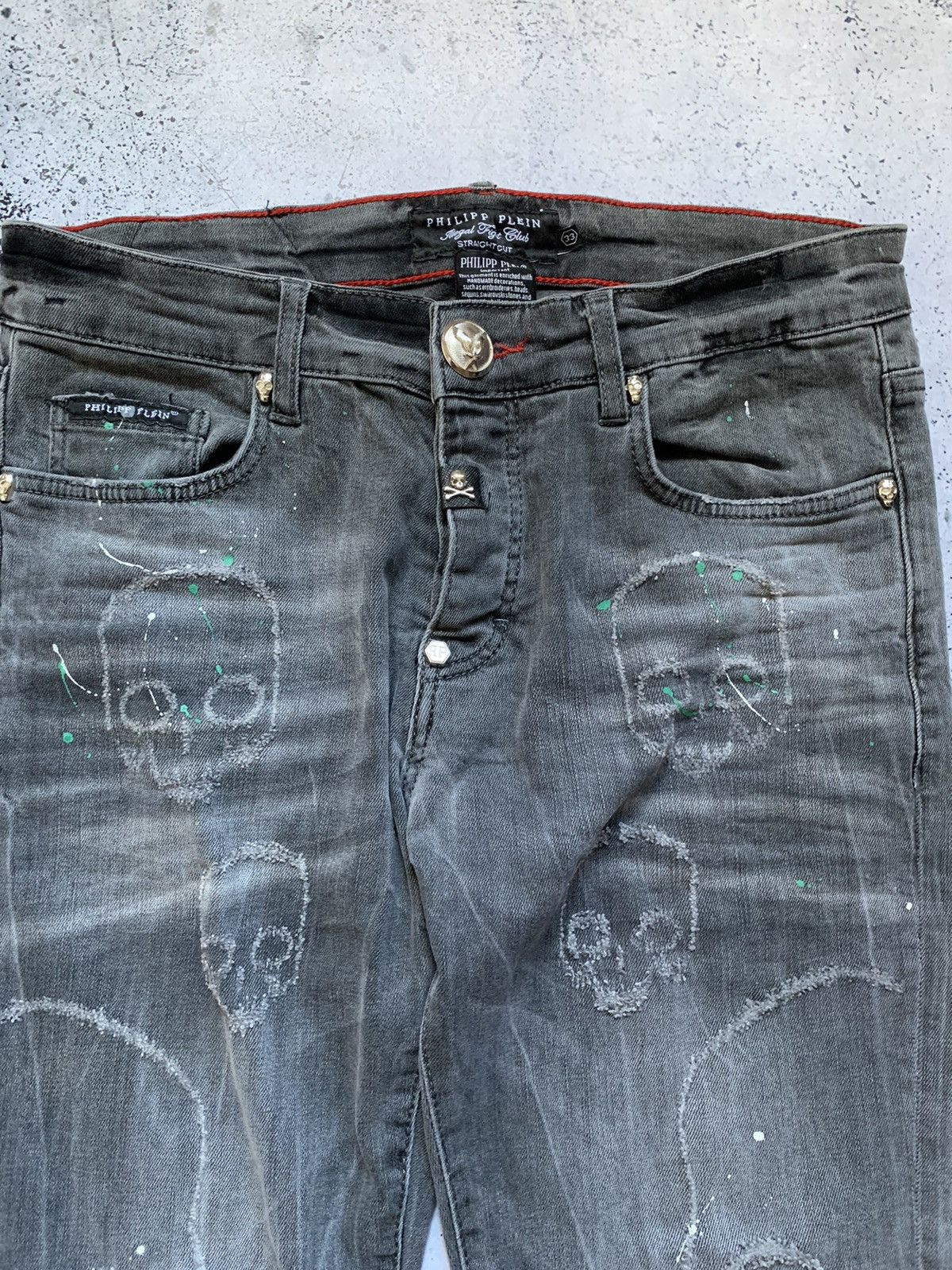 Andy Warhol × Philipp Plein Skull Denim Philipp Plein Distressed Fabric Dsquared Style Size US 33 - 4 Thumbnail