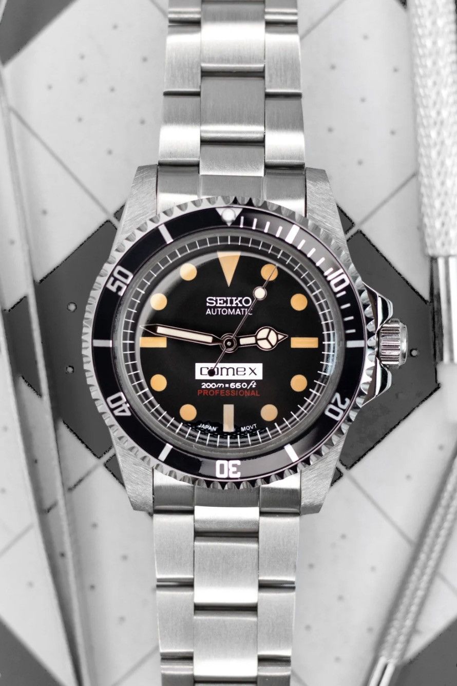 Japanese Brand Seiko Mod Submariner Comex Black Dial Steel Oyster Watch Size ONE SIZE - 2 Thumbnail