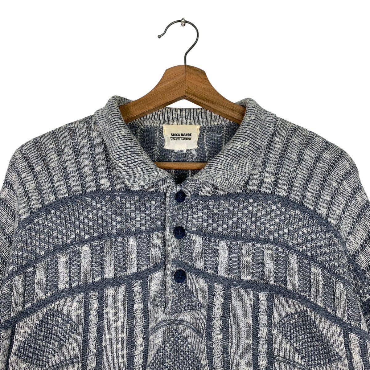 Japanese Brand STOCK RANGE Abstract Design Knitted Polo SS Jumper #1186-C54 Size US L / EU 52-54 / 3 - 8 Thumbnail