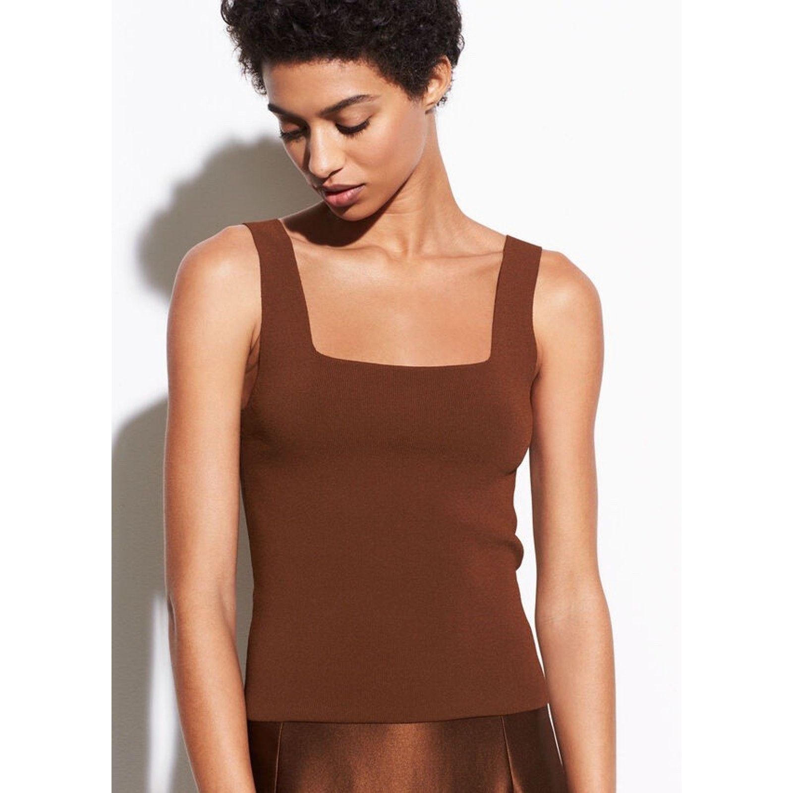 Vince NWT Vince Umbra Ribbed Square Neck Tank Brown L Size L / US 10 / IT 46 - 1 Thumbnail