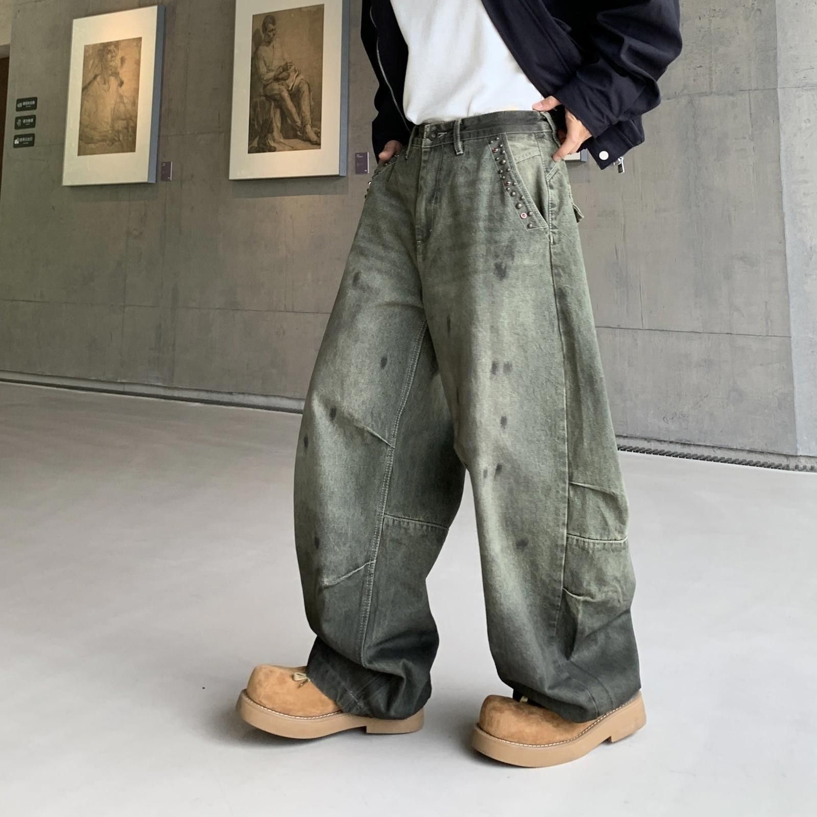 Japanese Brand Blue Distressed Wide Leg Denim Jeans, Baggy Fit Jeans Size US 30 / EU 46 - 6 Thumbnail