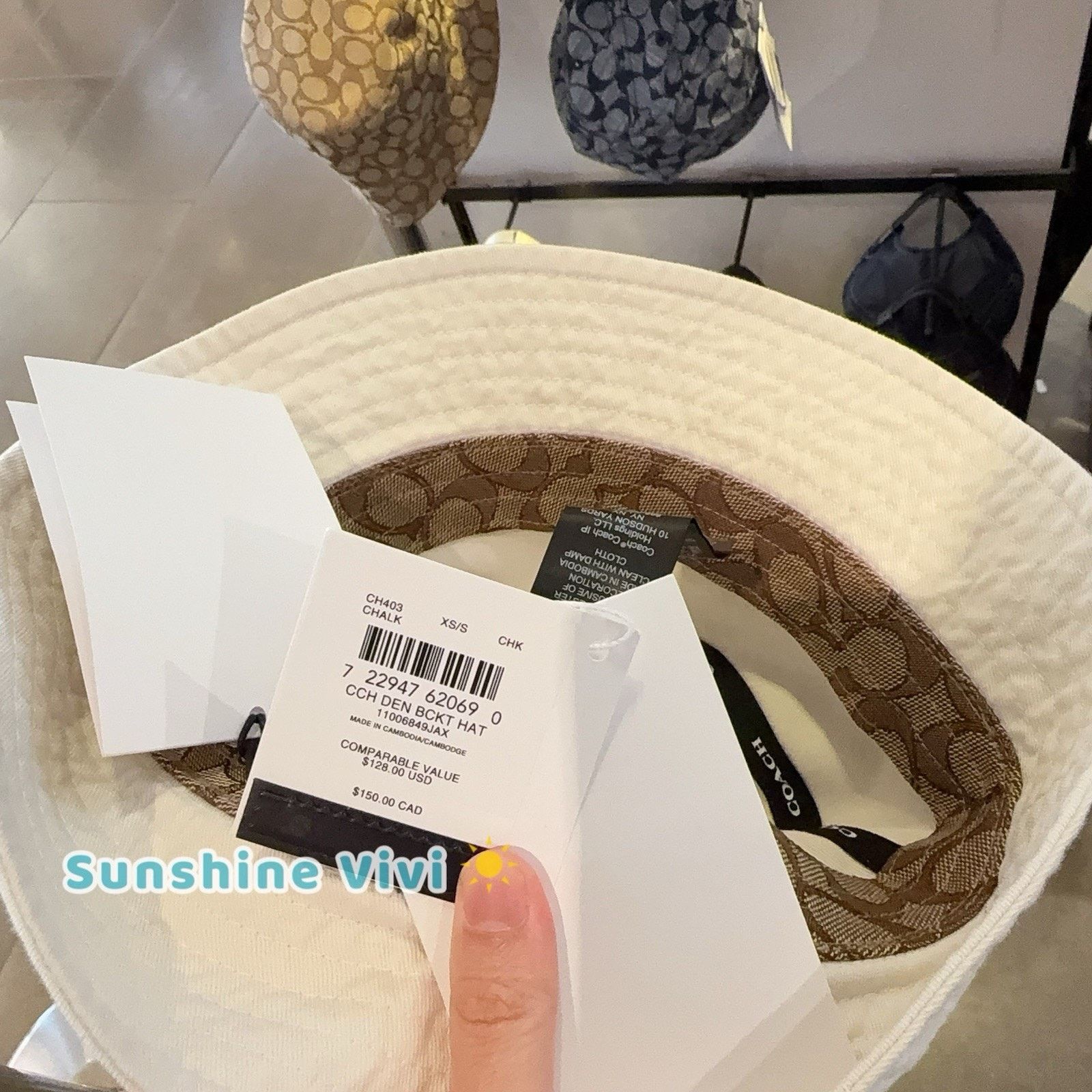 Coach NWT COACH Cap Denim Bucket Hat Cotton CH403 Chalk Xs/s Size ONE SIZE - 4 Thumbnail