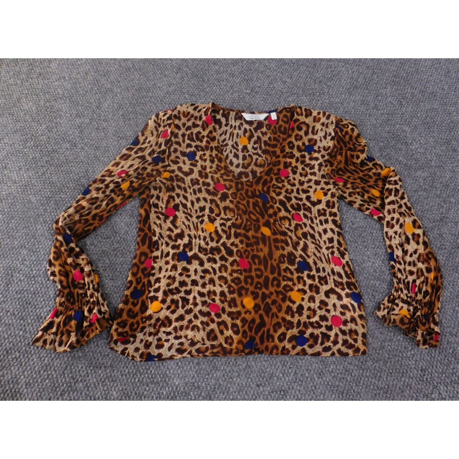 & Other Stories & Other Stories Blouse Womens 8 Multicolor Leopard Polka Dot Sheer Long Sleeve V-Neck Pullover Casual Stretch Regular Brown" Size M / US 6-8 / IT 42-44 - 2 Thumbnail