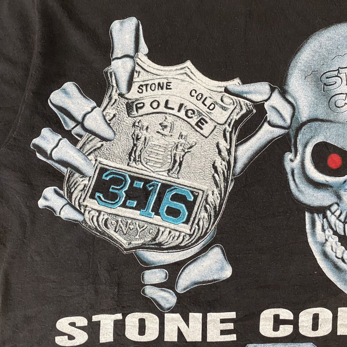 Vintage Vintage 1990’s WWF Stone Cold NYPD Single Stitch Tee Size US L / EU 52-54 / 3 - 5 Thumbnail