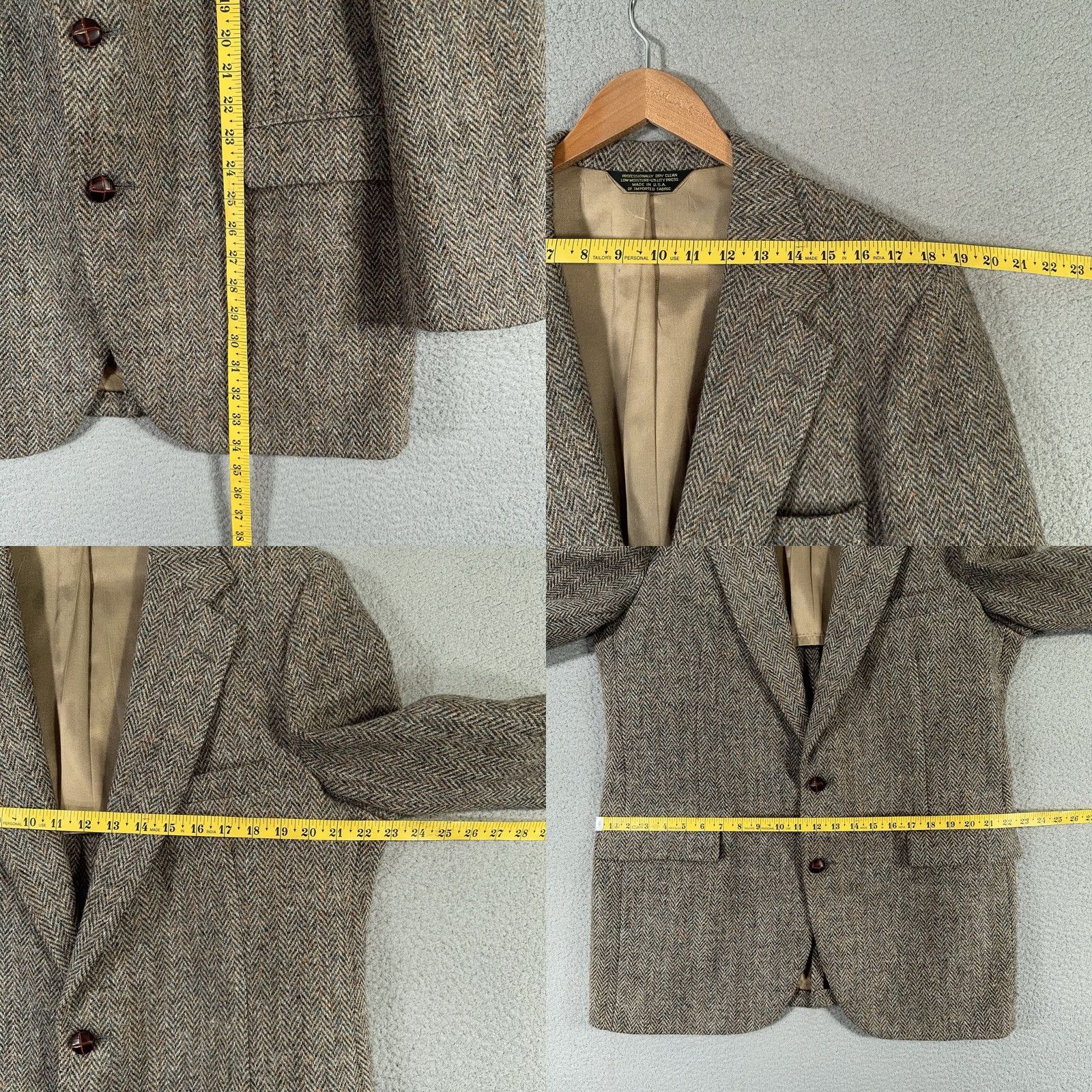 Harris Tweed VINTAGE Harris Tweed Blazer Sport Coat Wool 44 Long Herringbone USA Mens Long Coat 3-Button Notch Lapel Brown Size 44R - 8 Thumbnail