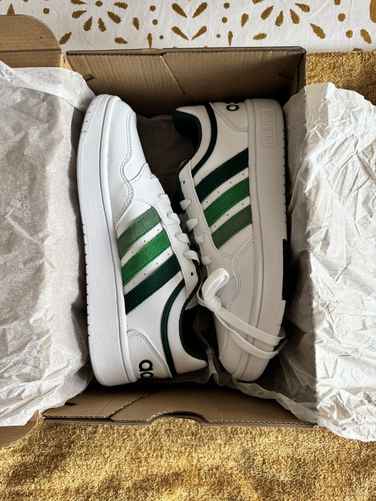 Adidas Adidas Hoops 3.0 Low Sneakers - White/Multi-Green Size US 7.5 / EU 40-41 - 4 Thumbnail