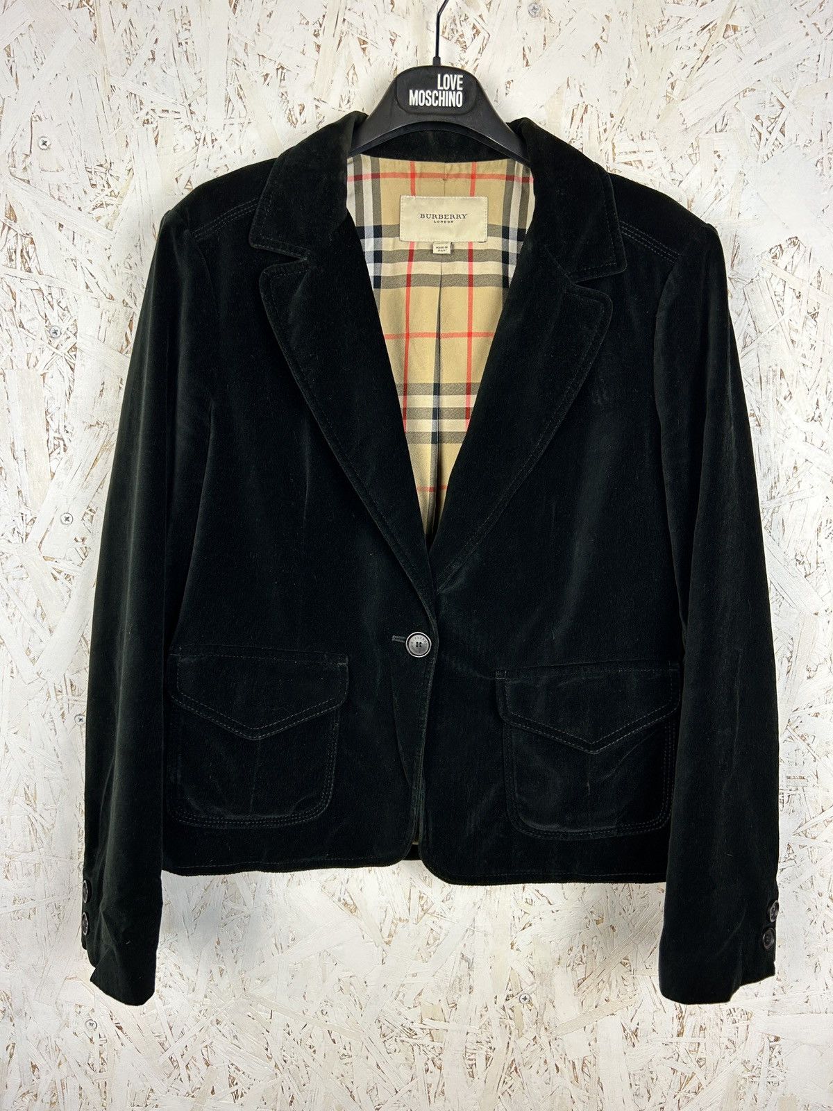 Burberry 00s Vintage Burberry Velvet Short Blazer Jacket UK 12 US 10 Size L / US 10 / IT 46 - 1 Thumbnail