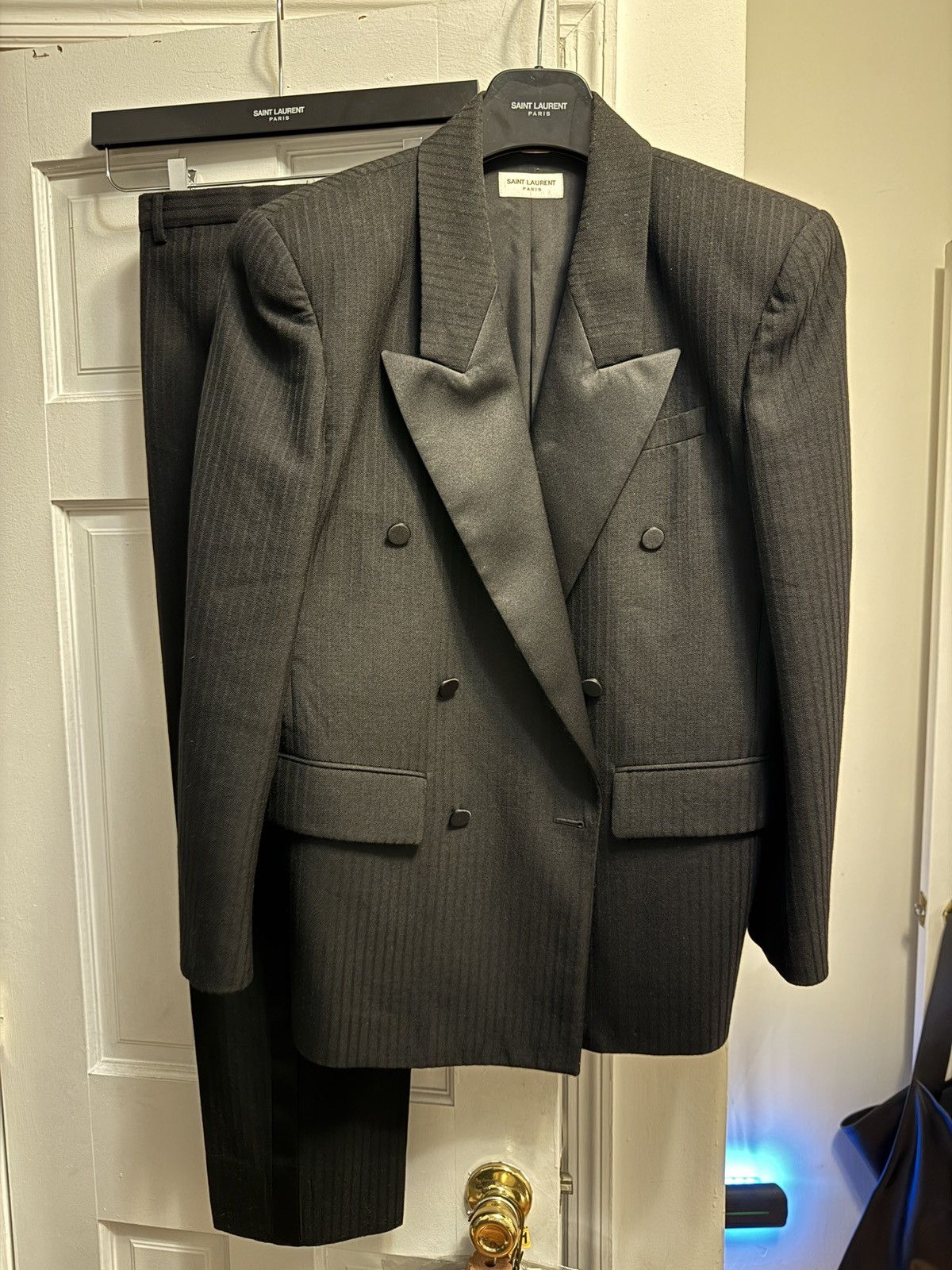 Saint Laurent Paris Wide shoulder fw24 pinstripe wool tuxedo set Size 48R - 2 Thumbnail