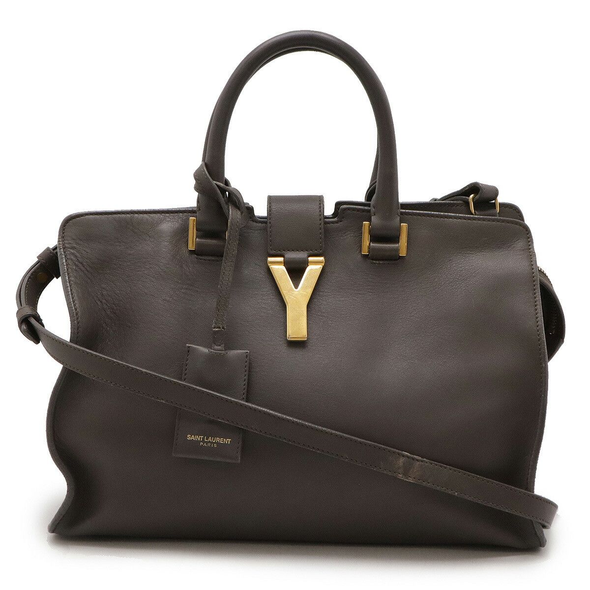 YVES Saint Laurent Paris Leather Y Line Petit Cabas 2Way Bag 311210 Leather Shoulder Bag 311210 in Grey, Women's