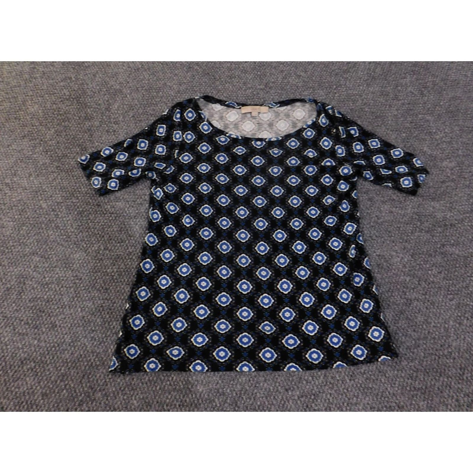 Loft LOFT Dress Womens Medium Black Blue White Geometric Print Short Sleeve Rayon Dress Size 32" / US 10 / IT 46 - 2 Thumbnail