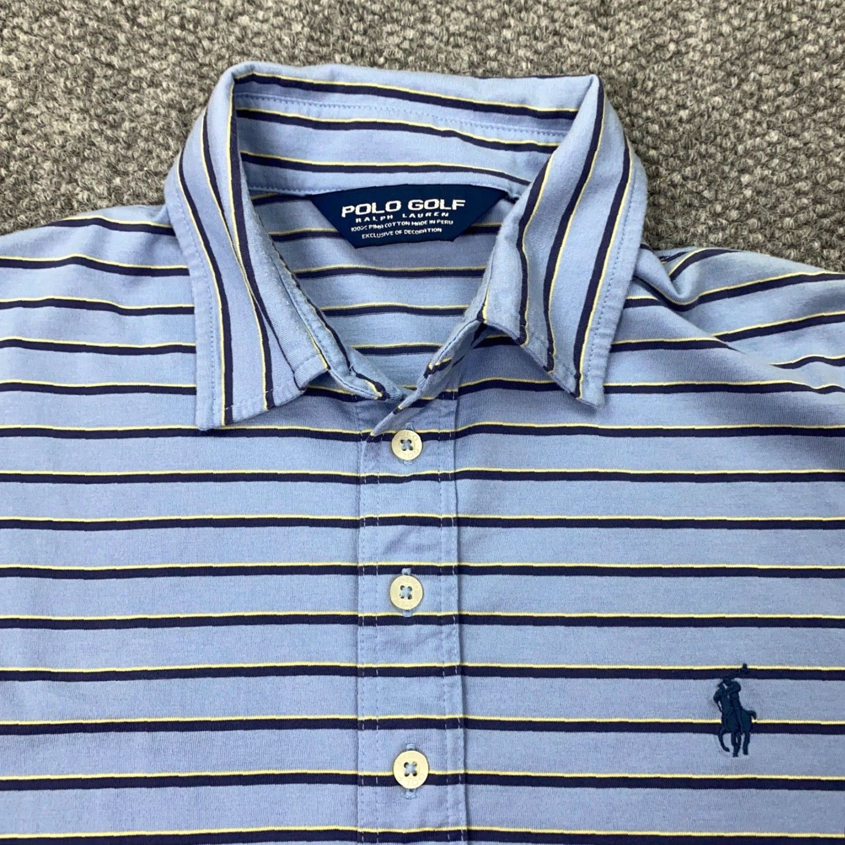 Ralph Lauren VINTAGE Ralph Lauren Polo Golf Shirt Mens Large Blue Striped Cotton Short Sleeve Collared Pullover Activewear Casual Summer Size US L / EU 52-54 / 3 - 2 Thumbnail