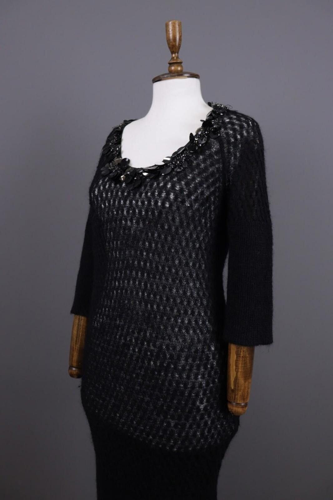 Pink Floyd Pinko Black 3/4 Sleeve Knit Mesh Mohair Bodycon Dress Size L Size L / US 10 / IT 46 - 8 Thumbnail