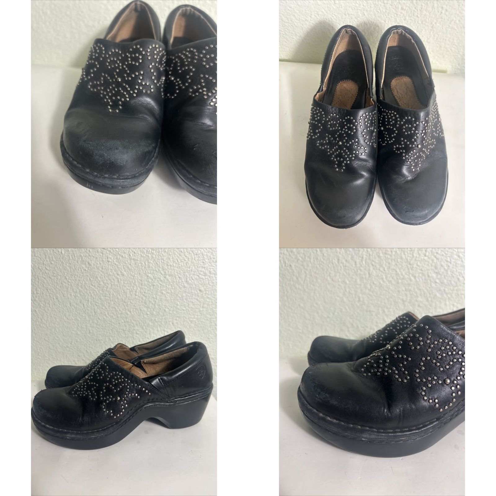 Ariat Ariat Strathmore Clog Women 7.5 Black Leather Western Slip On Mules Studded Wedge Heel Rubber Outsole Casual Workwear Size ONE SIZE - 8 Thumbnail