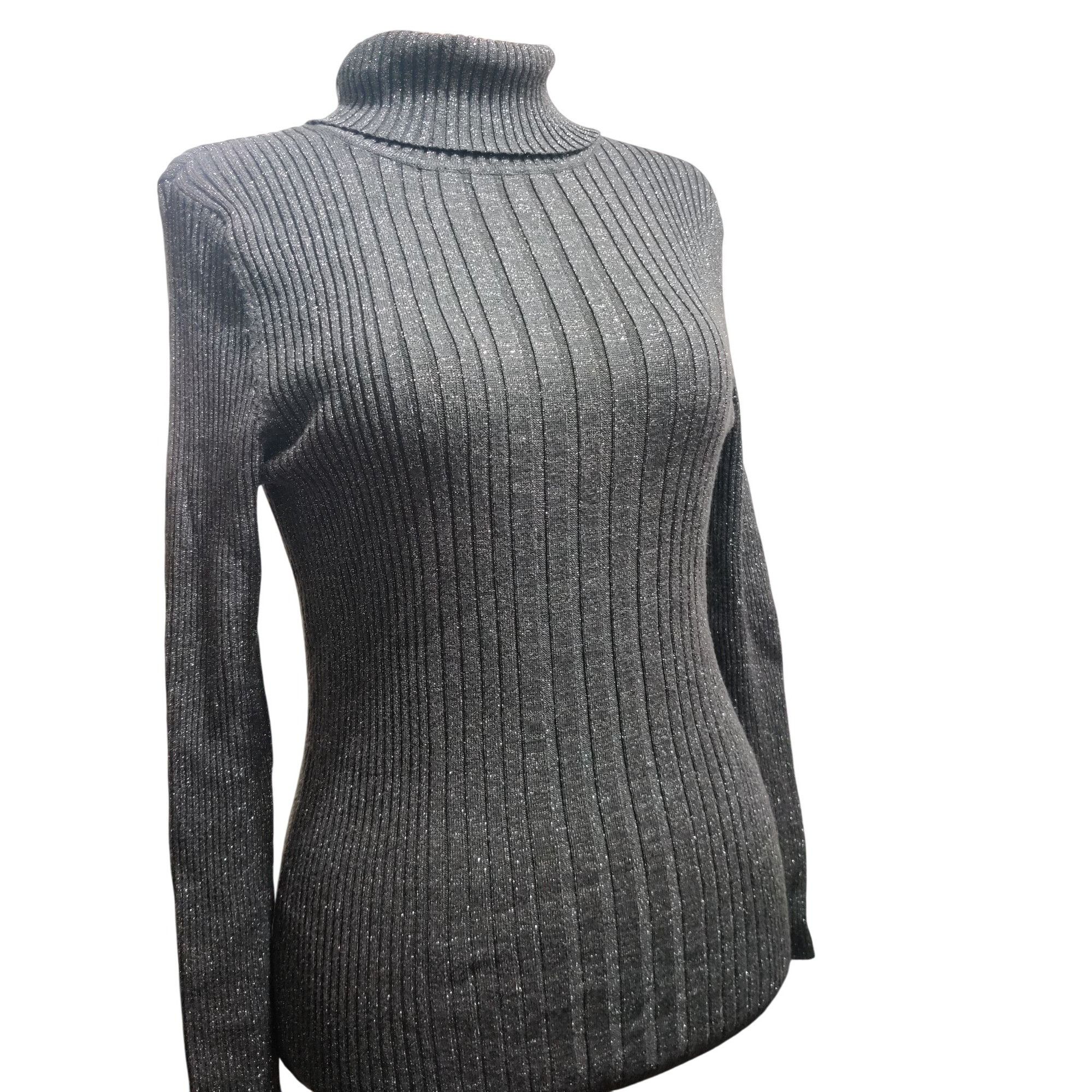 Other 212 Collection L Womens Gray Sweater Turtleneck Ribbed Metal Size L / US 10 / IT 46 - 11 Thumbnail