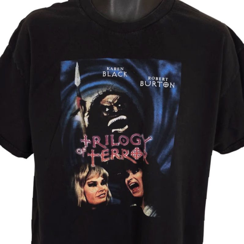 Vintage Trilogy Of Terror T Shirt Mens XL Horror Movie Tee Karen Black Halloween Retro Film Promo Promotional Shirt Mens XL Black Cotton T-Shirt Size US XL / EU 56 / 4 - 2 Thumbnail