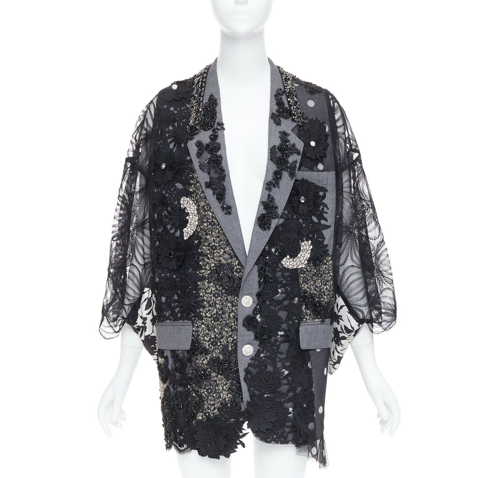 Antonio Marras ANTONIO MARRAS black grey fleece wool embellished kimono blazer coat Size M / US 6-8 / IT 42-44 - 1 Thumbnail