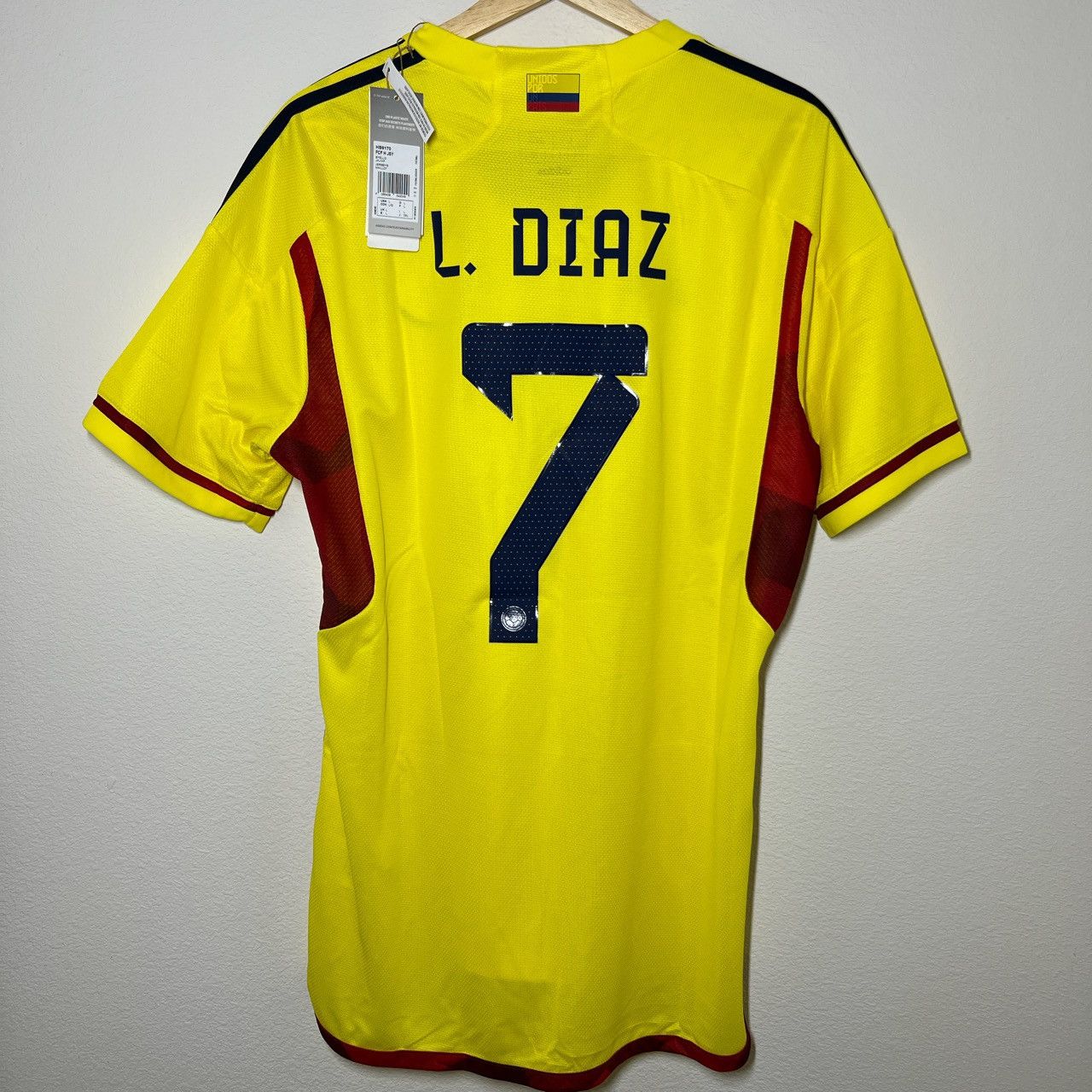 image of Adidas x Soccer Jersey Colombia Luis Diaz 2022-2023 Home Jersey in Yellow, Men's (Size Large)