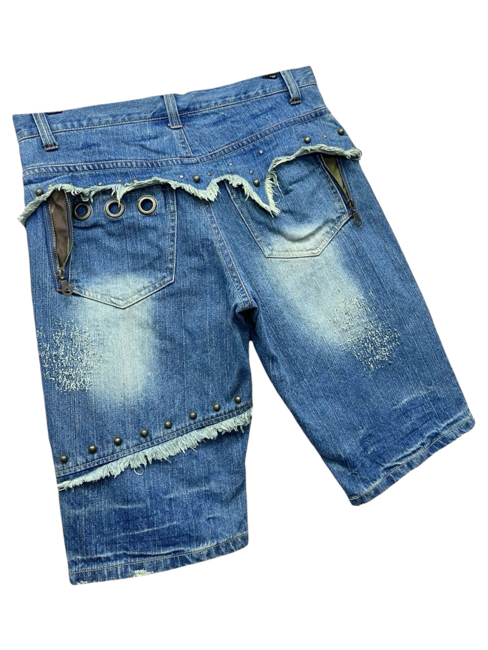 Grunt Style 🔥Grunge Studded Frayed Spliced Piercing Ripped Denim Shorts Size US 32 / EU 48 - 4 Thumbnail