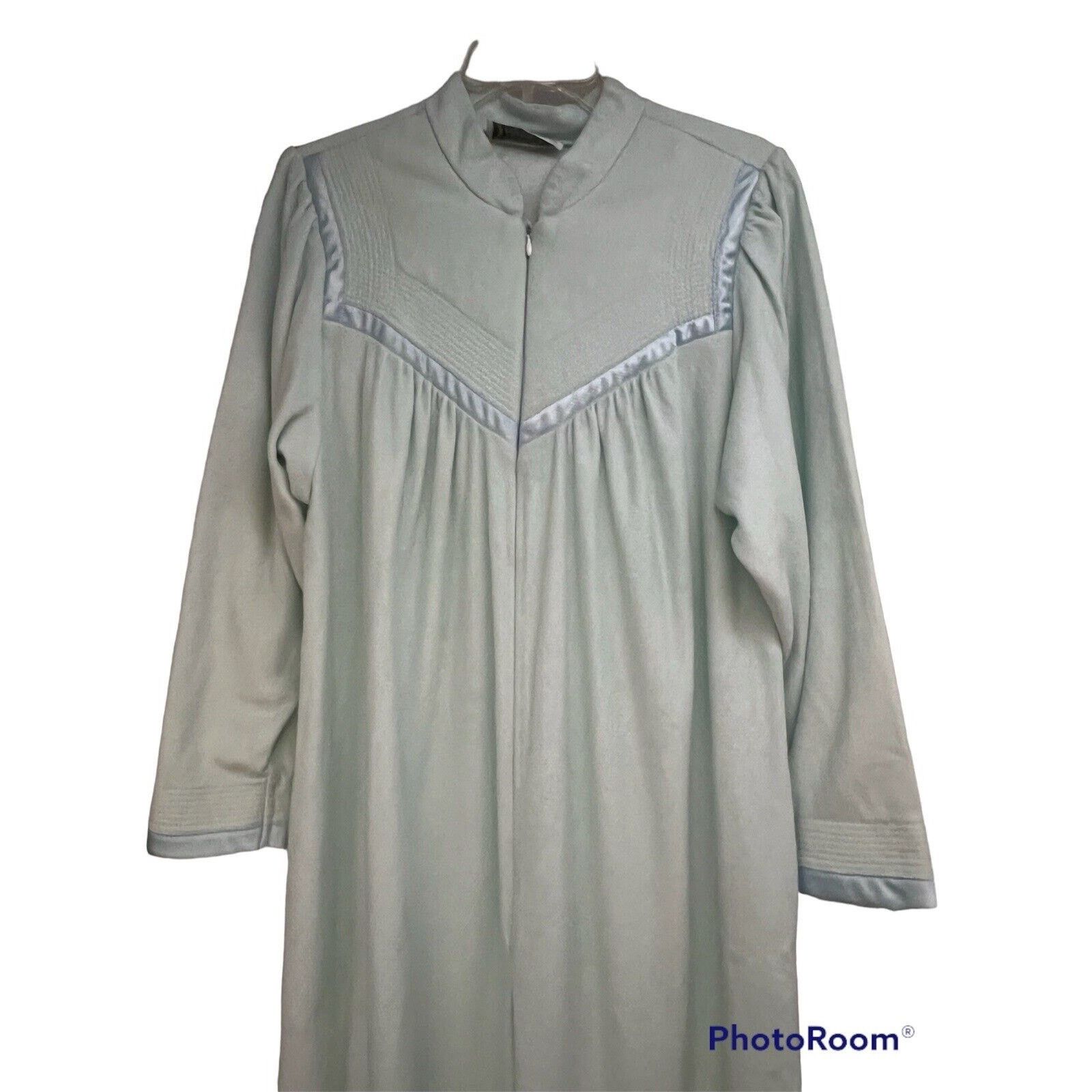 Vintage Vintage Blue Satin Velour Long Zip Robe Medium Pockets Size ONE SIZE - 3 Thumbnail