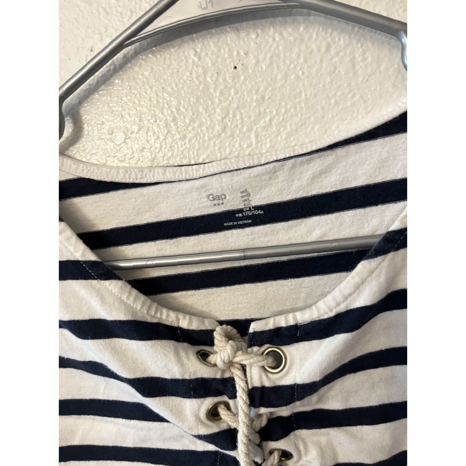 Gap Gap Women's Large Blue White Striped Lace Up 3/4 Sleeve Cotton T-Shirt Casual Size L / US 10 / IT 46 - 3 Thumbnail