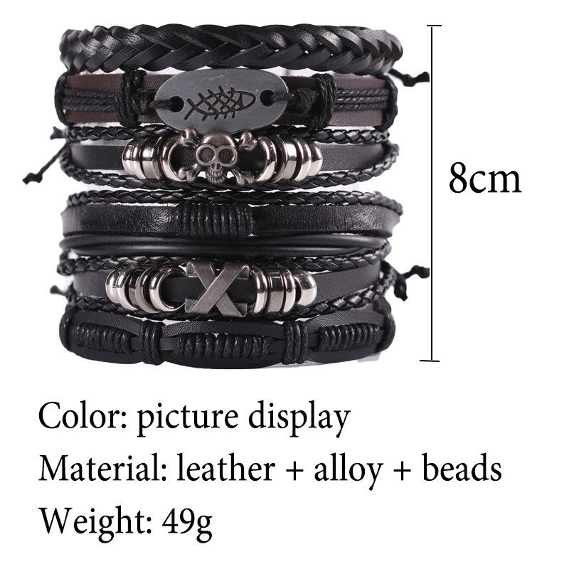Vintage Vintage Multi-Layer Leather Bracelet – Punk-Inspired Style Size ONE SIZE - 3 Thumbnail