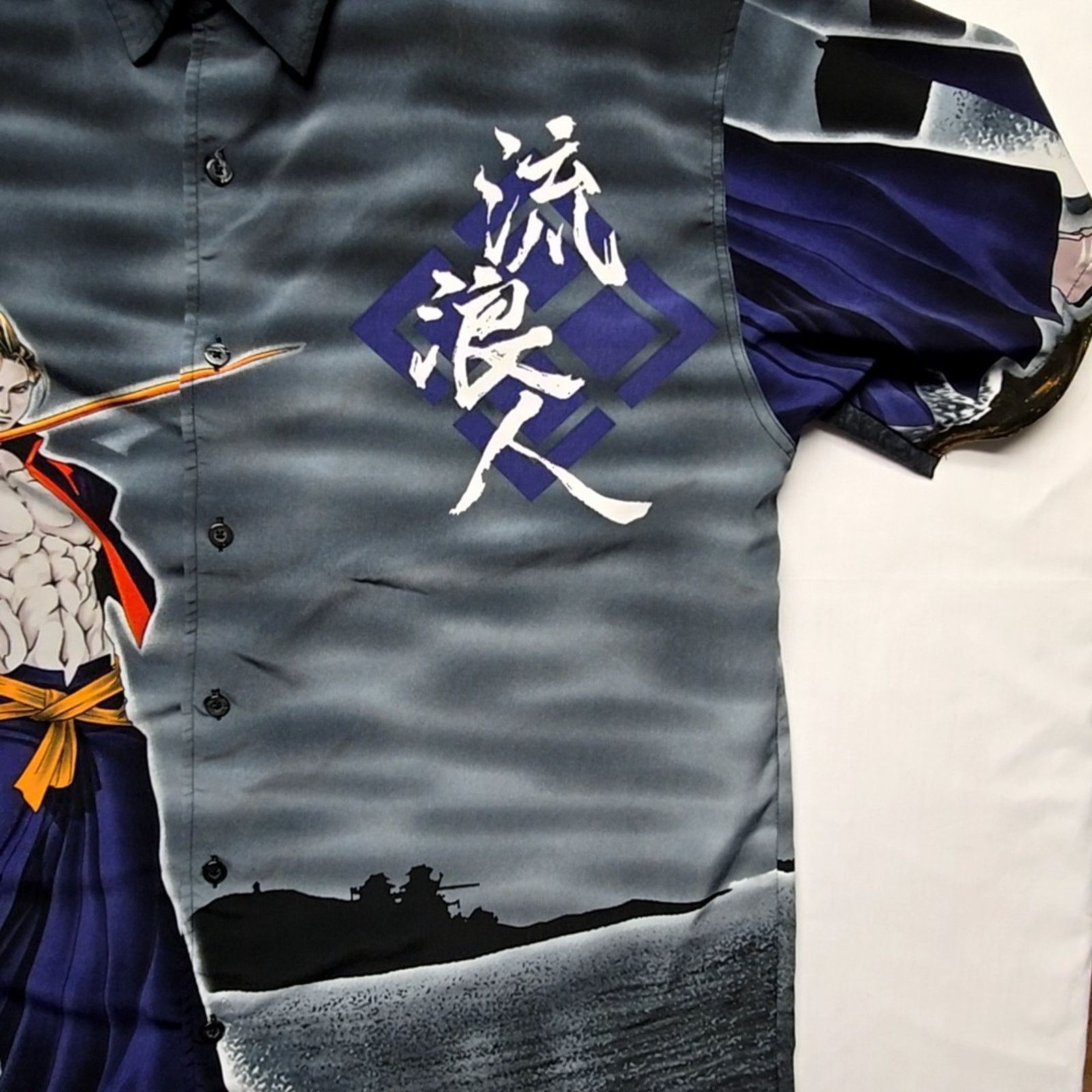 Other Anime Samurai Graphic AOP Shirt MT-2 Gray Mens XL Button-Up Size US XL / EU 56 / 4 - 3 Thumbnail