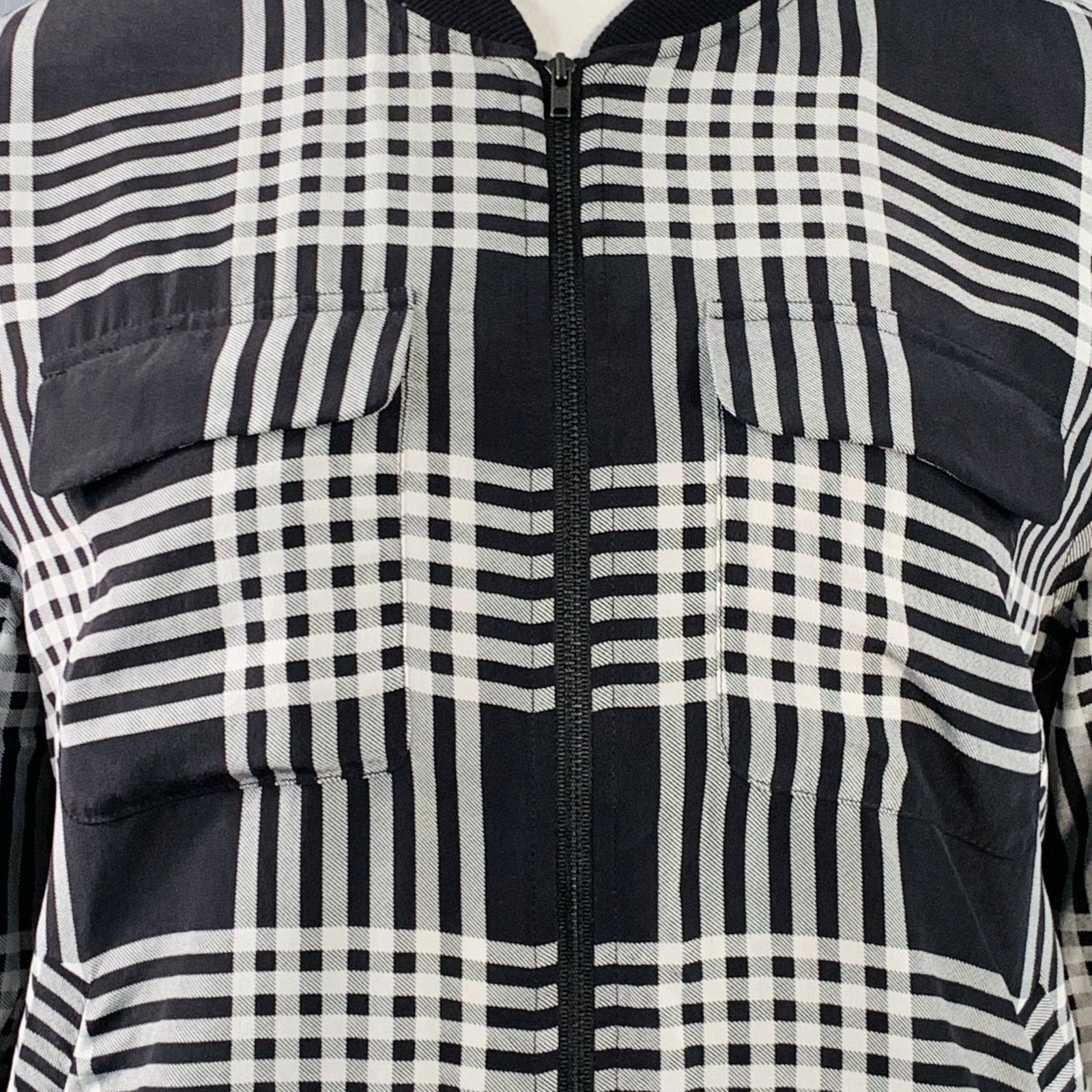Equipment EQUIPMENT Size L Black White Silk Plaid Zip Up Bomber Jacket Size US L / EU 52-54 / 3 - 2 Thumbnail