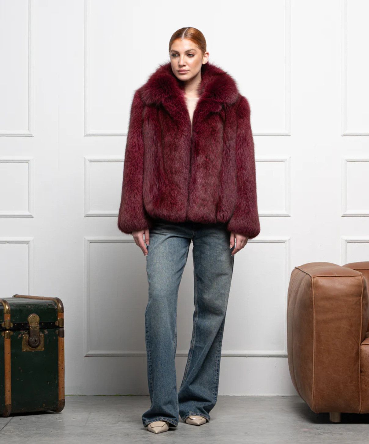 Other Women’s Burgundy Fox Fur Bomber Jacket Size L / US 10 / IT 46 - 3 Thumbnail