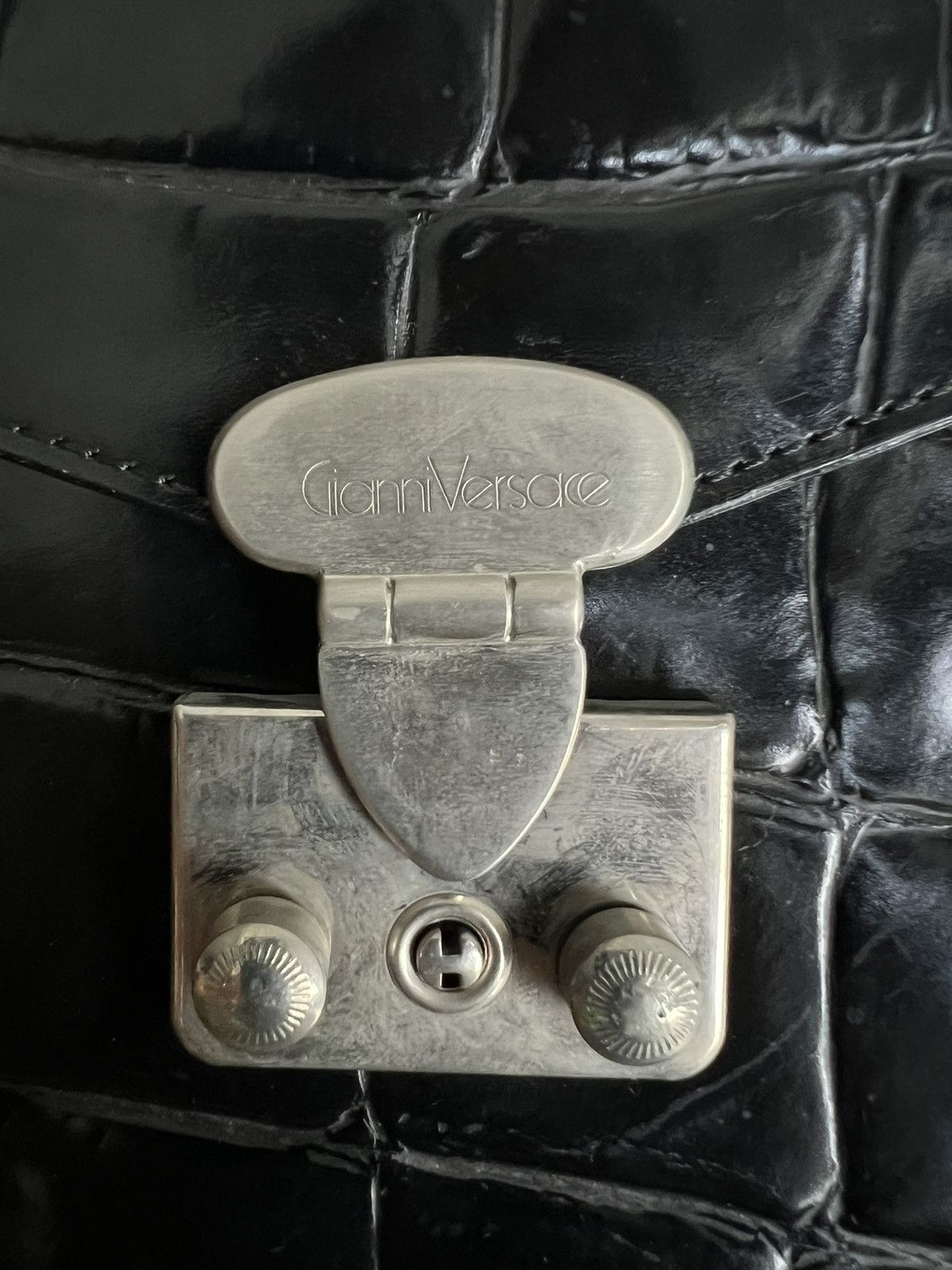 Genuine Leather × Versace 1980s Gianni Versace Croc Embossed Mayfair Top Handle Bag Size ONE SIZE - 9 Thumbnail