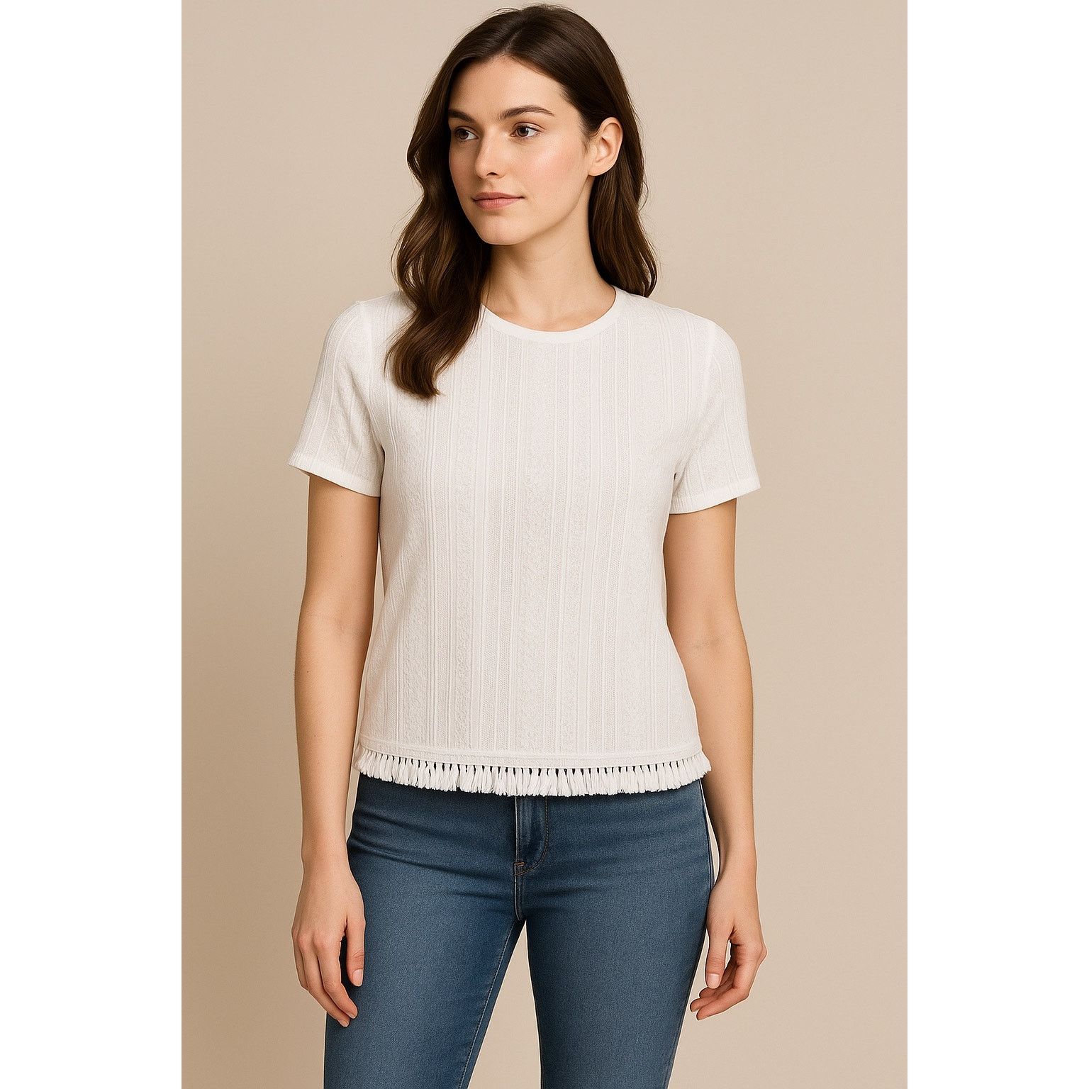 Michael Kors Michael Kors White Lace M Fringe Hem Short Sleeve Top Size M / US 6-8 / IT 42-44 - 11 Thumbnail
