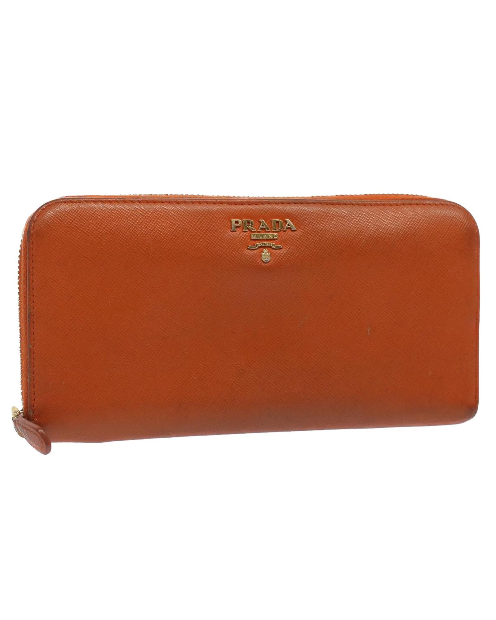 image of Prada Saffiano Leather Long Wallet - Orange, Women's