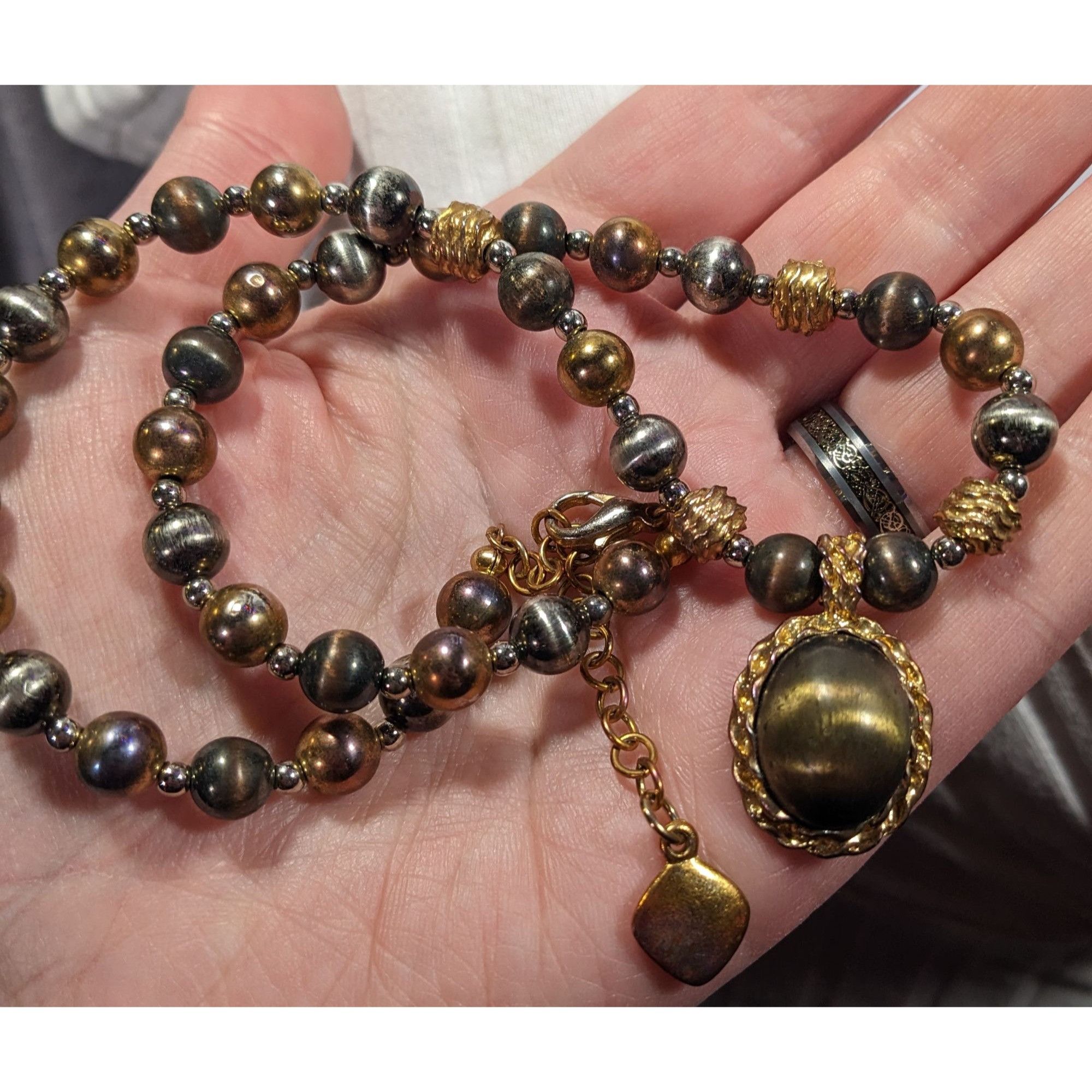 Other Vintage Gold And Silver Beaded Pendant Necklace Size ONE SIZE - 10 Thumbnail