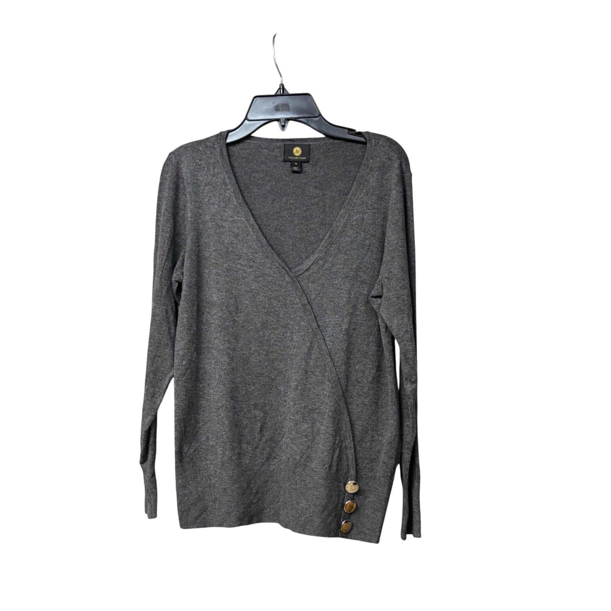 JM Collection JM Collections Petite Button-Embellished Sweater, Charcoal H Size ONE SIZE - 12 Thumbnail