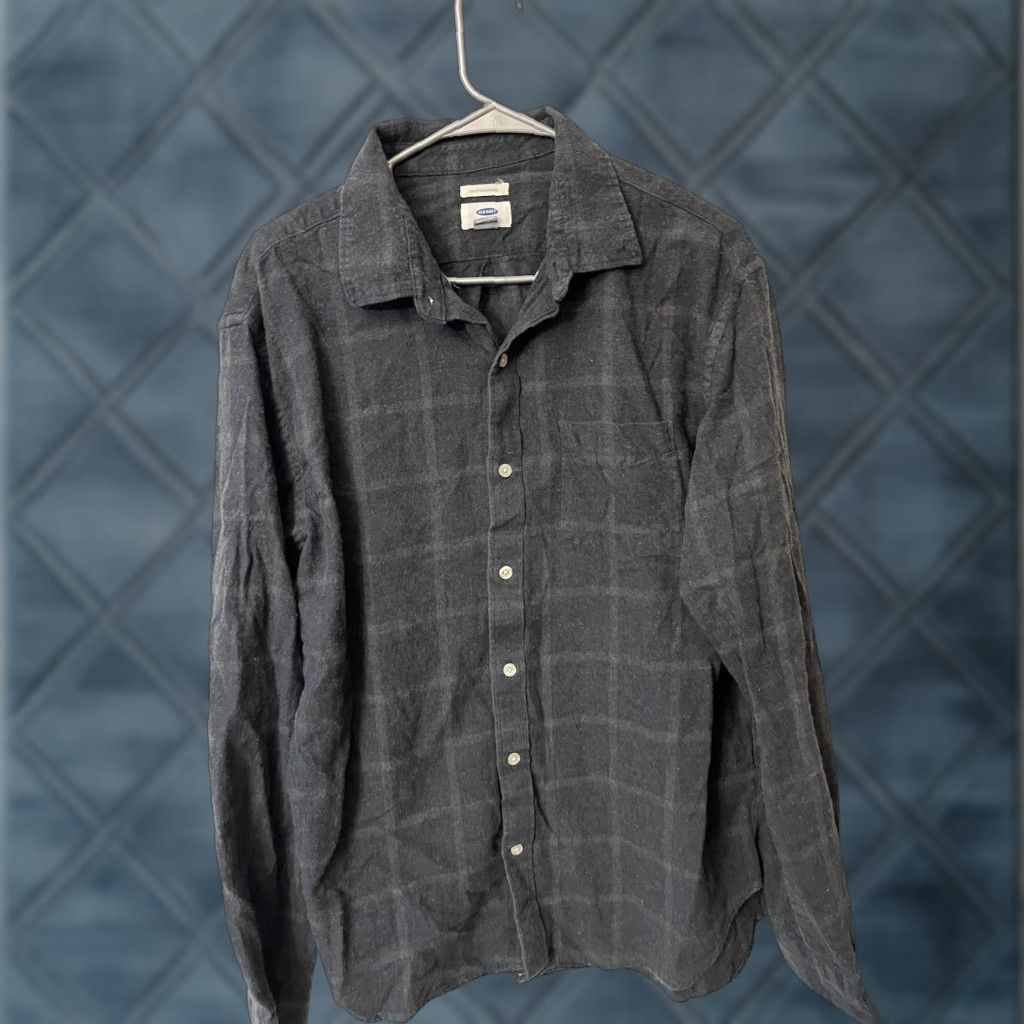 Old Navy Old Navy Shirt Men’s XL Regular Dark Gray Plaid Button-Down Flannel Knit Cotton Blend Top Cuff Barrel Sleeve Long Sleeve Vintage No Size 46R - 1 Thumbnail