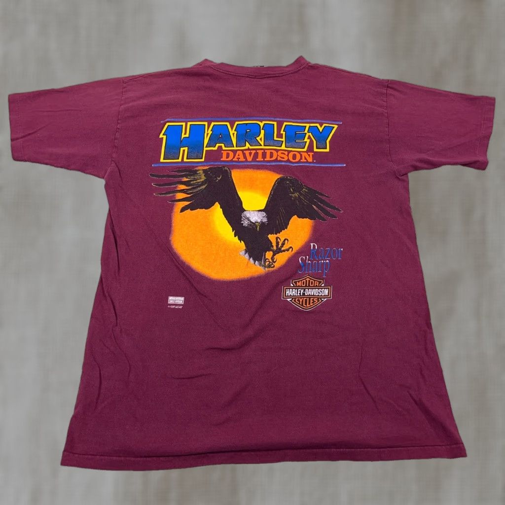 Harley Davidson VINTAGE Harley-Davidson Shirt Men Large Maroon 90s Logo Knit Short Sleeve T-Shirt USA 80s 90s Retro Motorcycle Cotton Size US L / EU 52-54 / 3 - 1 Thumbnail